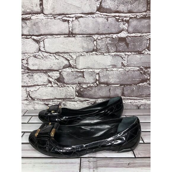 Burberry Black Patent Leather Quilted Buckle Strap Ballet Flats Women Sz 36EU/6M - Picture 1 of 16